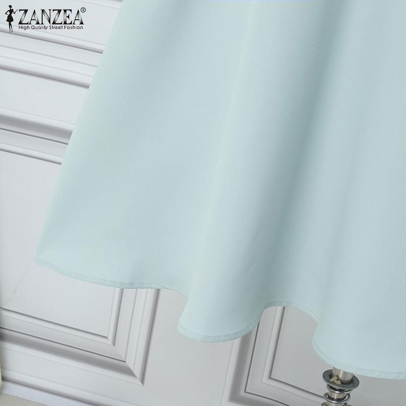 ZANZEA Elegantes Damen A-Linien Kleid mit Rundhalsausschnitt, kurzen Ärmeln und Taillierung