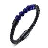 Titanium Steel Man Chakra Jewelry Wholesale Stainless Steel Men's Black Leather Volcanic Beaded Braclets Stone Leather Bracelets