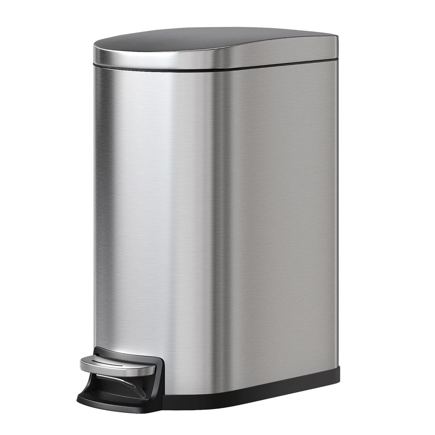 

10 L Stainless Steel Kitchen Trash Can with Lid, Slim Rustproof Garbage Can, Large Step-on Metal Trash Bin with Inner Bucket, Rear Handle