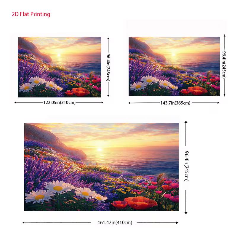 2D Colorful Wildflowers by the Sea Background Cloth for Vacation & Beach Party Photography Props