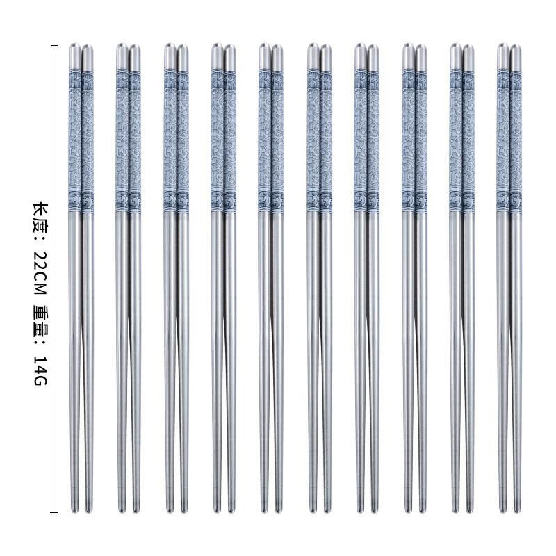 

Stainless Steel Chopsticks Tableware Portable Reusable Blue Porcelain Patters Food Sticks Chopsticks Kitchen Dishes for Sushi
