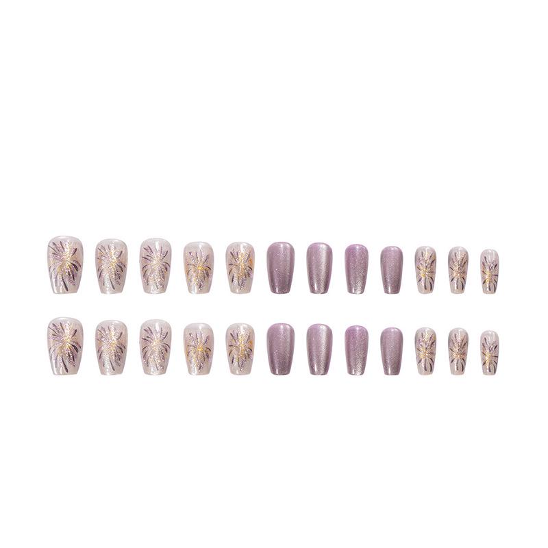 Cat Eye Press-On Nails: Luxurious Nail Art Tips with Stone Glass Beads In Long & Short Whitening Styles