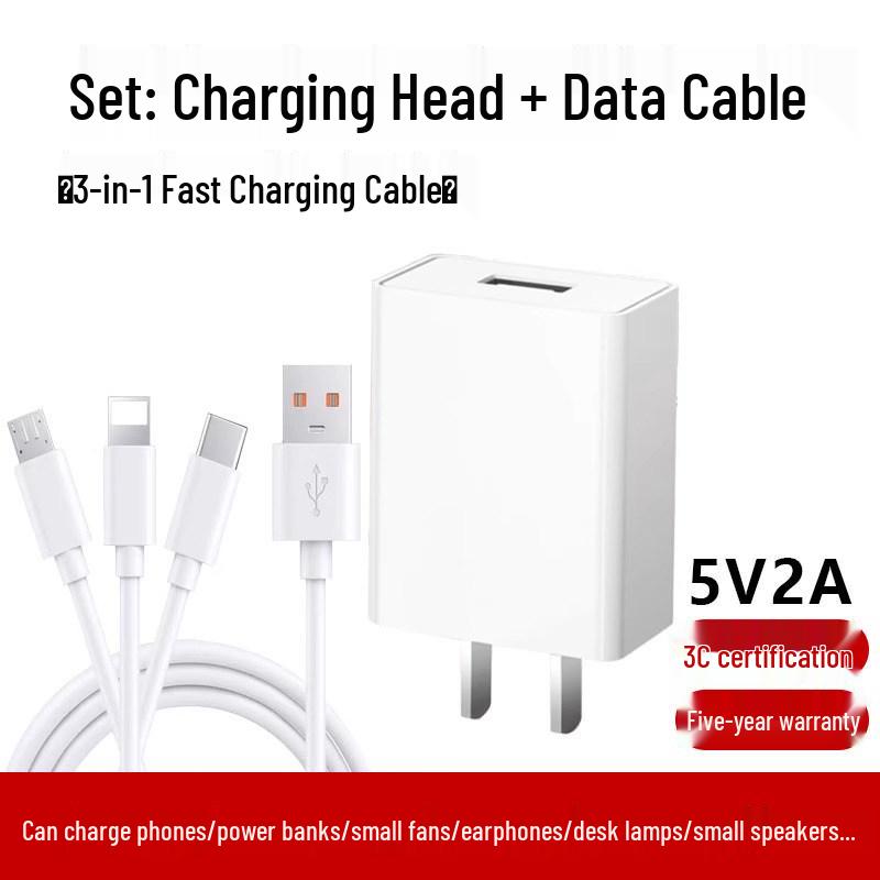 Universal Fast Charge 5V2A/5V1A USB Charger Head for Android & Type-C Devices