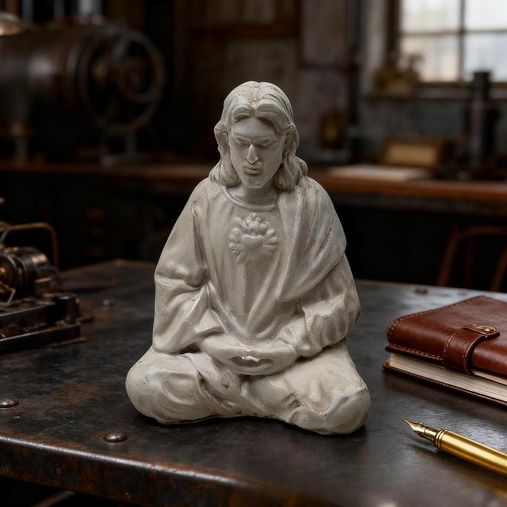 1x Creative Meditating Jesus Figurine Collection Desktop Decoration Unique Handicraft Priest Statue for Home Living Room Display