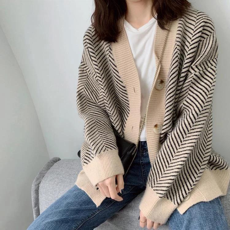 Sweaters Coat Cardigan for Women Winter Thickened Solid Color Loose Long Sleeve Knit Sweaters Coat