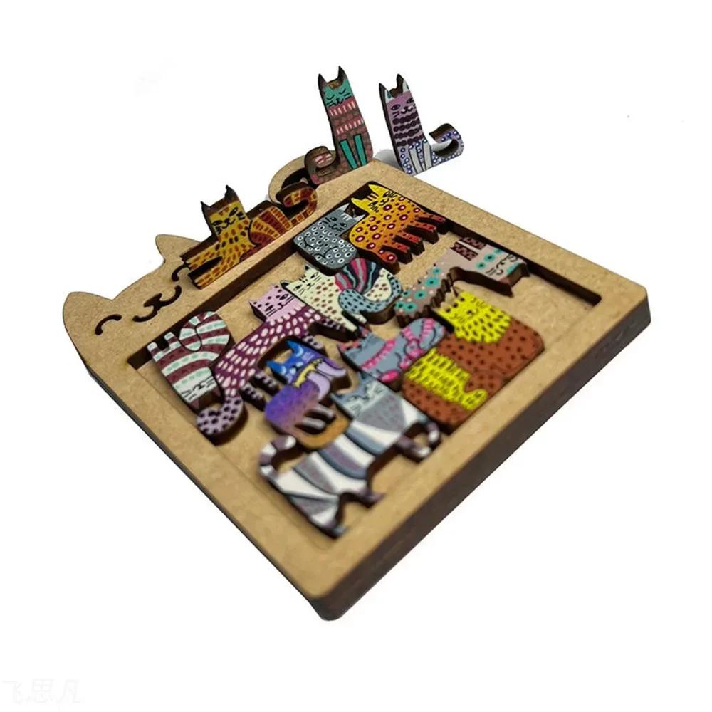 Kinder Kreative Katzenform Puzzles Holz Mini Unregelmäßige Form Katze Tier Puzzles Tischspiele Montessori Denkspielzeug