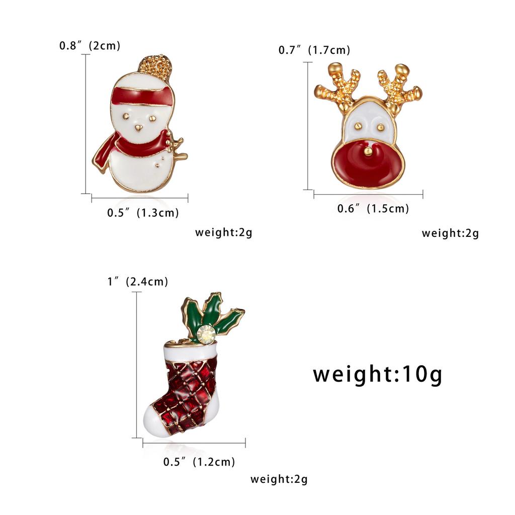 3pcs/set Christmas Brooch Set Elf Snowman Stocking Enamel Rhinestone Party Gift