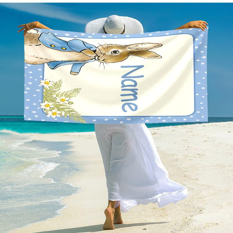 Personalized customized proof beach towel with Peter Rabbit pattern - soft, absorbent,quick-drying,perfect swimming,camping&bathing