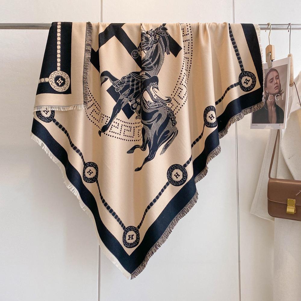 Luxury Imitation Cashmere Shawl: 140cm Square, Warm & Thick with Short Tassels