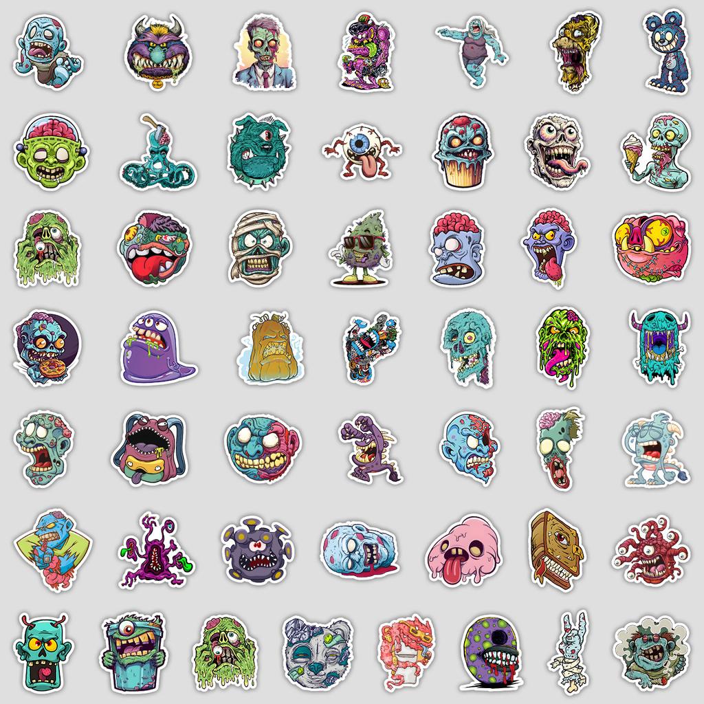 50 Pieces of Cartoon Monster Graffiti Stickers, Creative DIY Monster Stickers for Mobile Phones and Computers, Waterproof Decorative Stickers