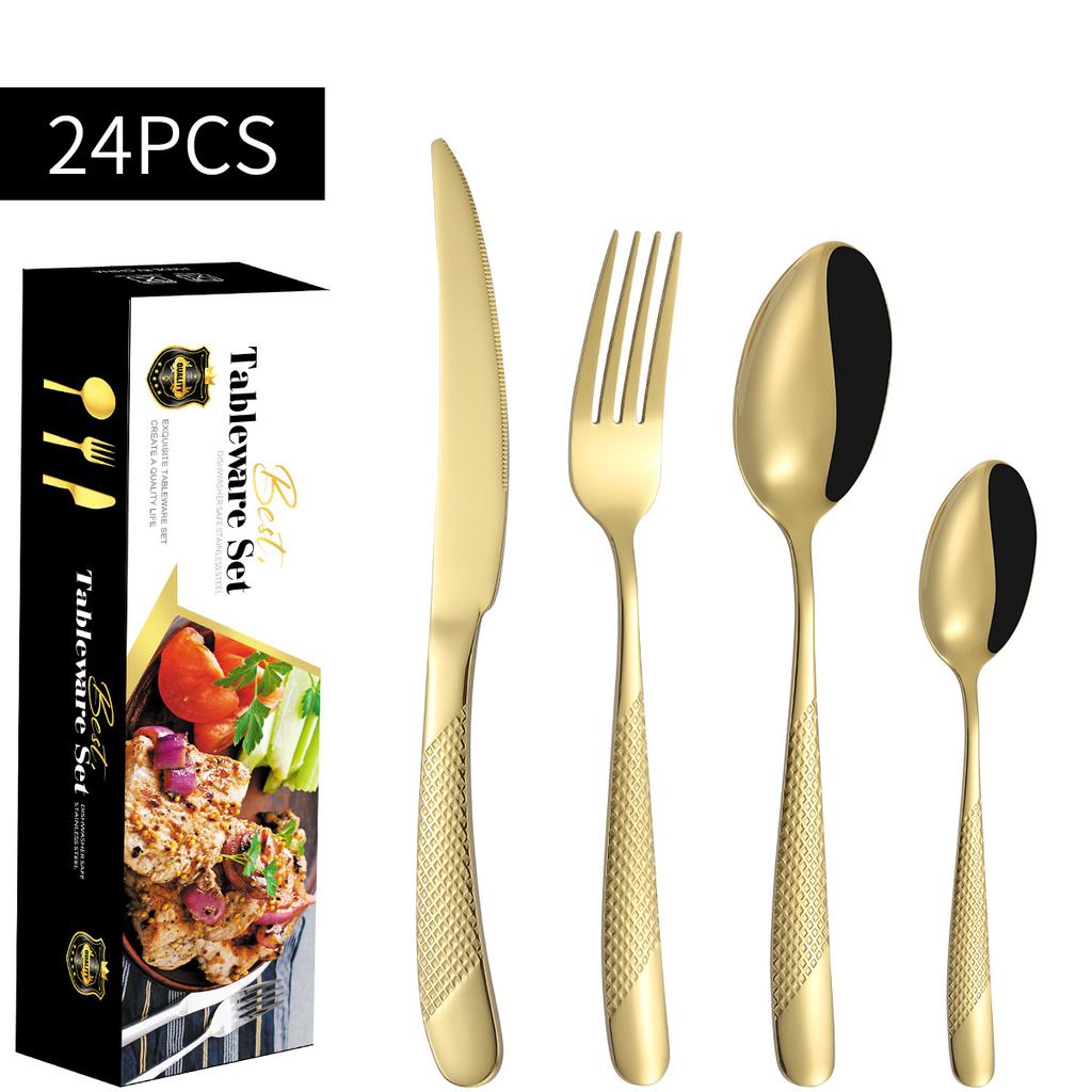 High-End-Western-Food-Geschirrset, Star Diamond, Edelstahl, Haushaltssteakmesser, Gabel und Löffel, komplettes Set für 6 Personen, für 4 Personen