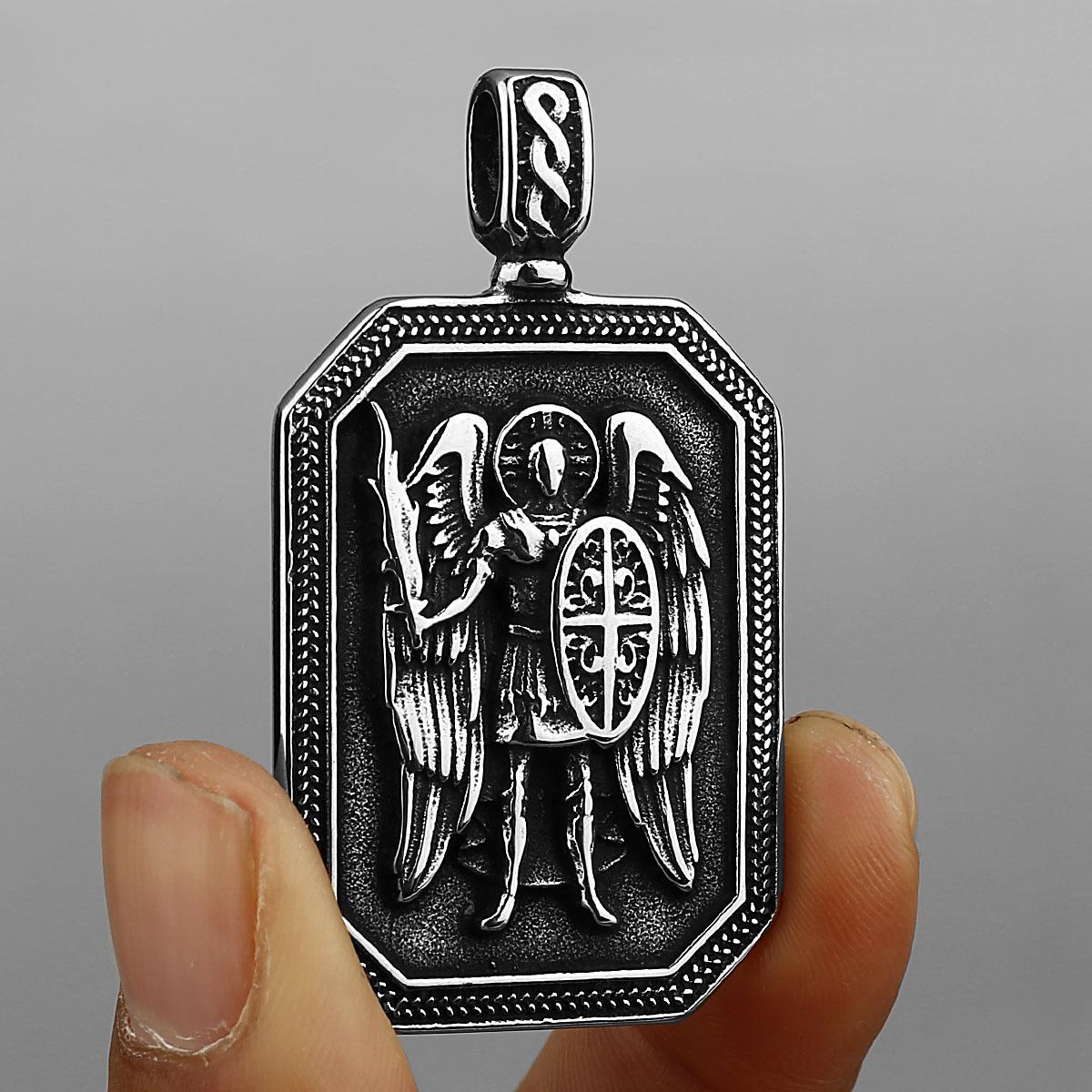 

Archangel Michael Cross Shield Prayer Tag Titanium Stainless Steel Pendant Men s Amulet Necklace Jewelry Gift