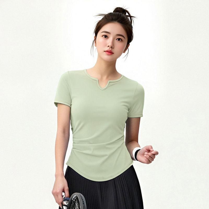 Elastic Quick-drying Yoga Top, Women's V-neck Waist Model, Thin and Meat-covering, Daily Wear Sports T-shirt, Breathable