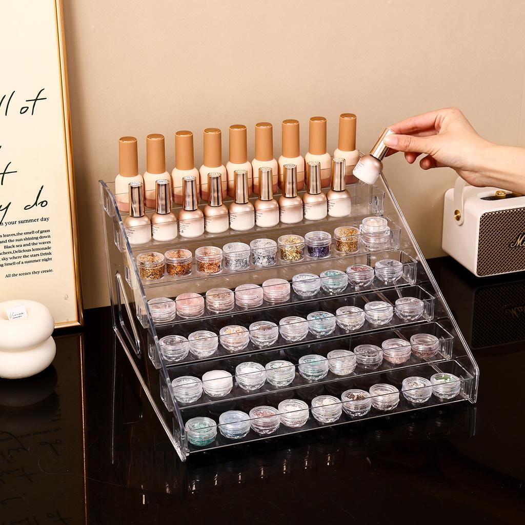 1pc Transparent Vertical Buckle Nail Polish Display Stand Stepped Acrylic Perfume Lipstick Nail Polish Gel Nail Polish Finisher