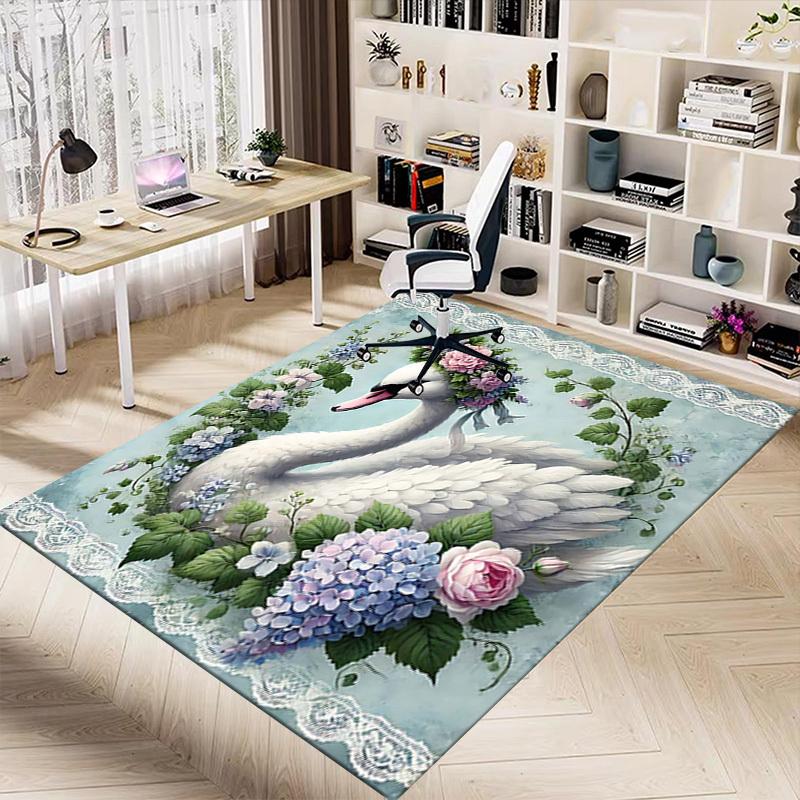 1PC Swan Flowers Anti-slip carpet, suitable for Office, bedroomand playrooms. It can also be used as a sofa footrest cover-R56