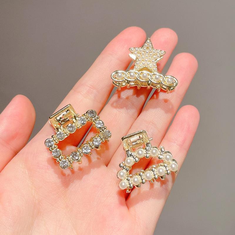 

3 шт./компл., маленькие стразы, жемчуг, геометрические металлические когти для волос для женщин и девочек, милые мини-заколки для волос, заколки, аксессуары для волос