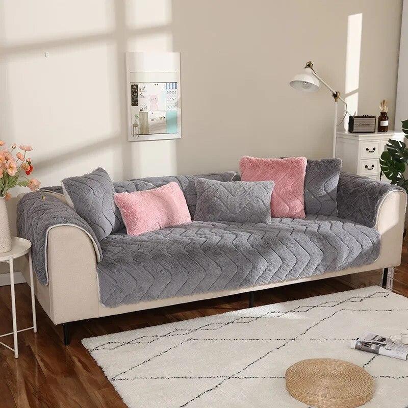 Rutschfeste, einfache, universelle Sofabezug-Kissen, Plüsch-Sofakissen, komplettes Set, Winter, verdickt