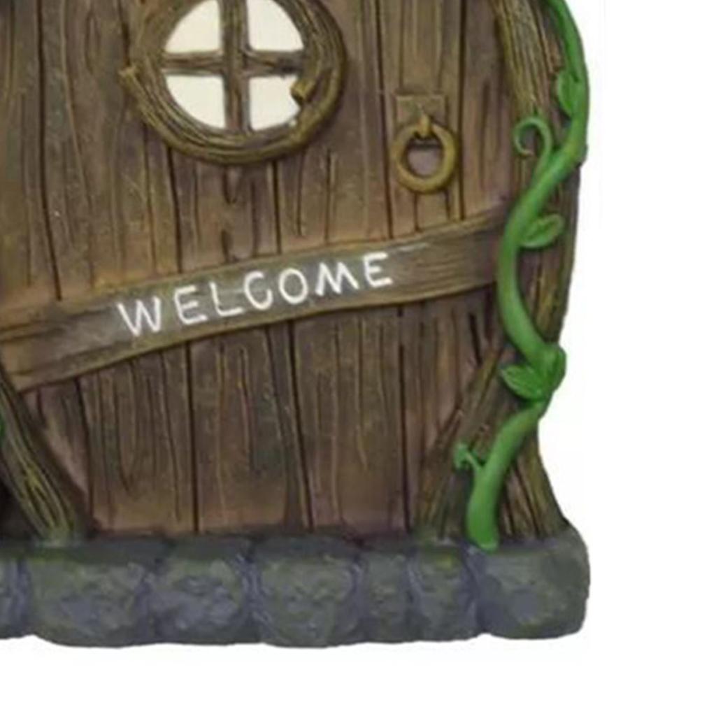 Miniature Window Door Decoration Set Resin Glow Fairy Window Door Sculpture for Outdoor Courtyard