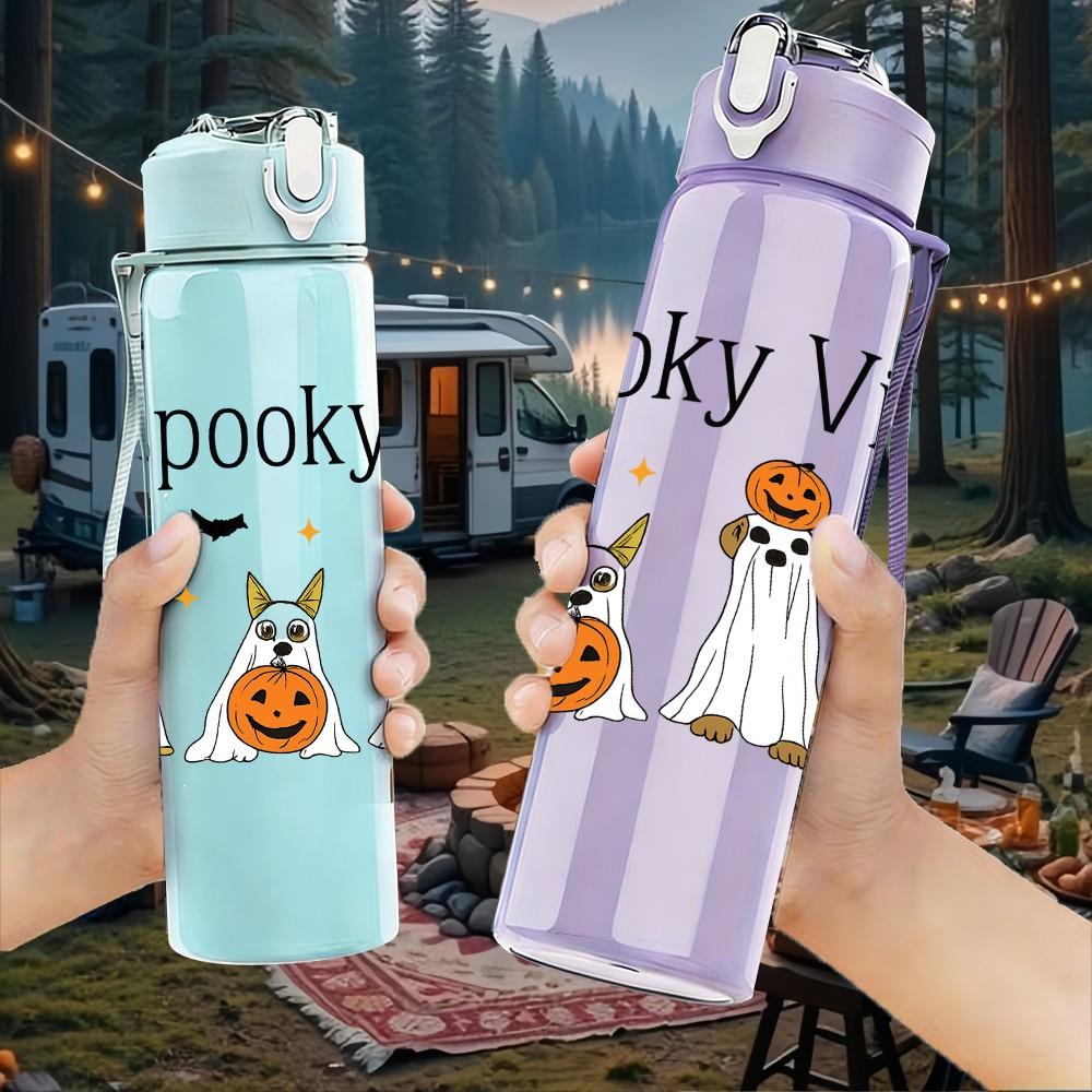 1PC Spooky Vibes Ghost Pumpkin 750ml Color Plastic Sports Water Bottle Leakproof Flip Straw Lid Suitable for Sports Office Home Use
