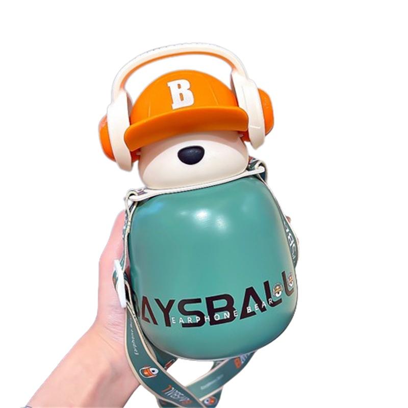 

460ml Earphones Bear Stainless Steel Thermos Cup Children Cartoon Cup Kids Gift зелёный