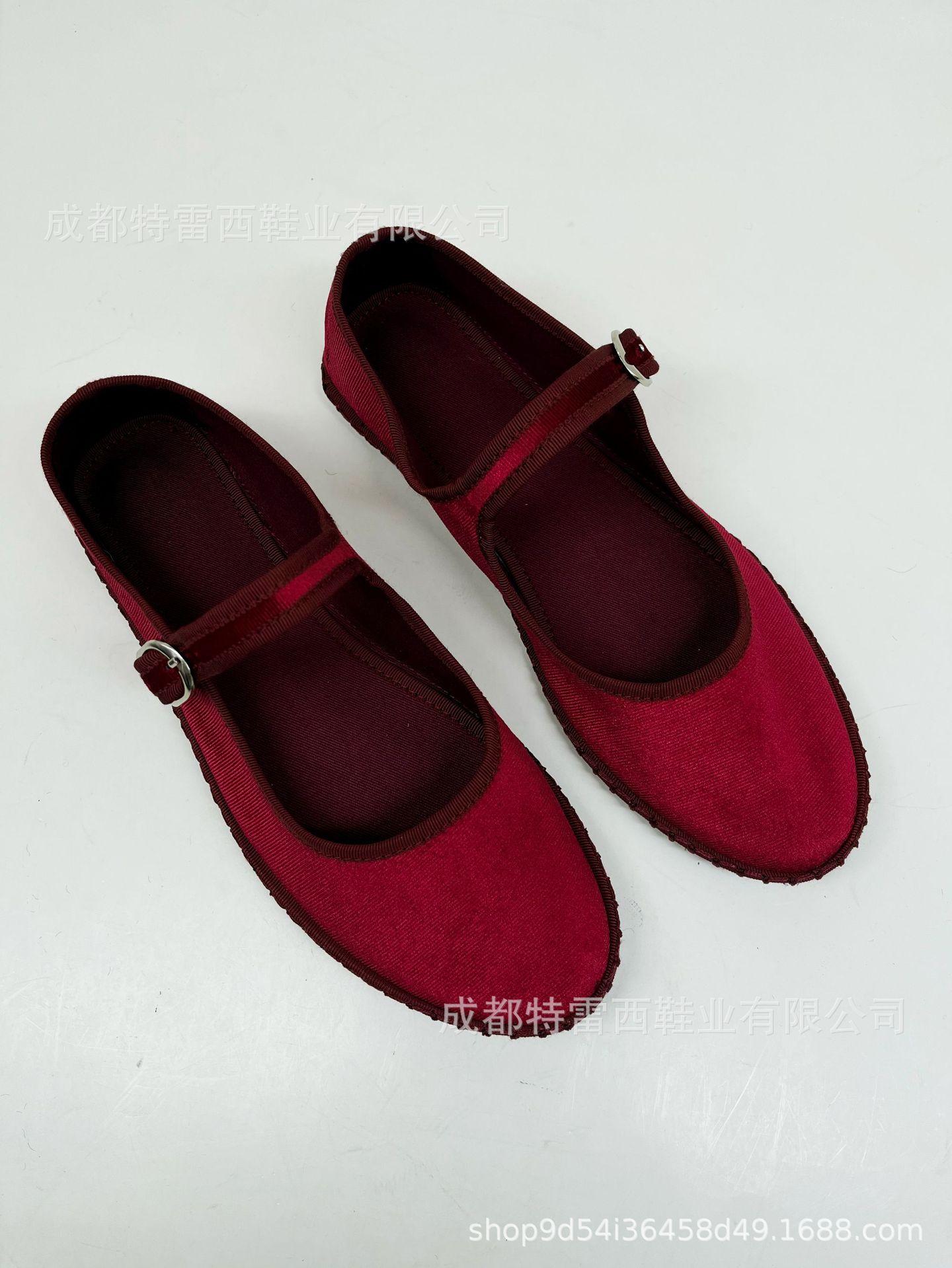 

Ro Gold Velvet Belt Buckle Strap Shallow Flat Shoes Mary Jane Non-Slip Lady Grace Flats Size 34-43 Ballet Style Casual Shoes 34 темно-червоний колір