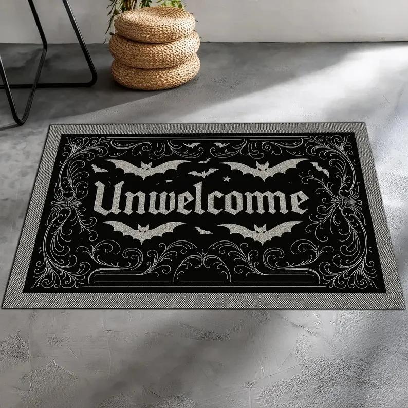 Spookvleermuis Onwelkome Welkomstmat, Donkere Retro Stijl Antislip Tapijt, Duurzaam Wasbaar Binnen Buiten Entree Tapijt 30X50CM