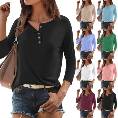 Shirts für Damen T-Shirts Blusen 3/4 Ärmel Casual Basic Button Tops Pullover Frühling