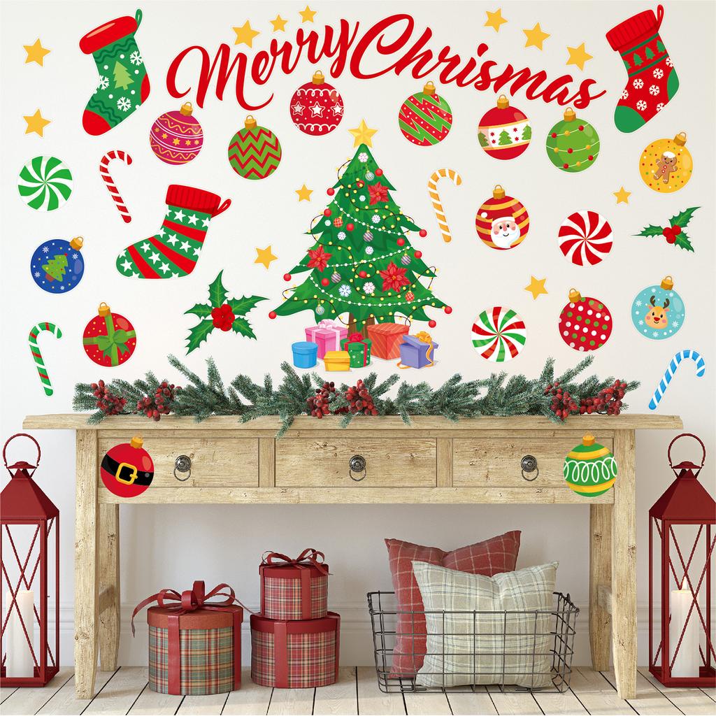Christmas Plastic Self-adhesive Wall Stickers, Christmas Tree Candy Stickers, Party Room Wall Decorations, Christmas Decoration Wall Stickers