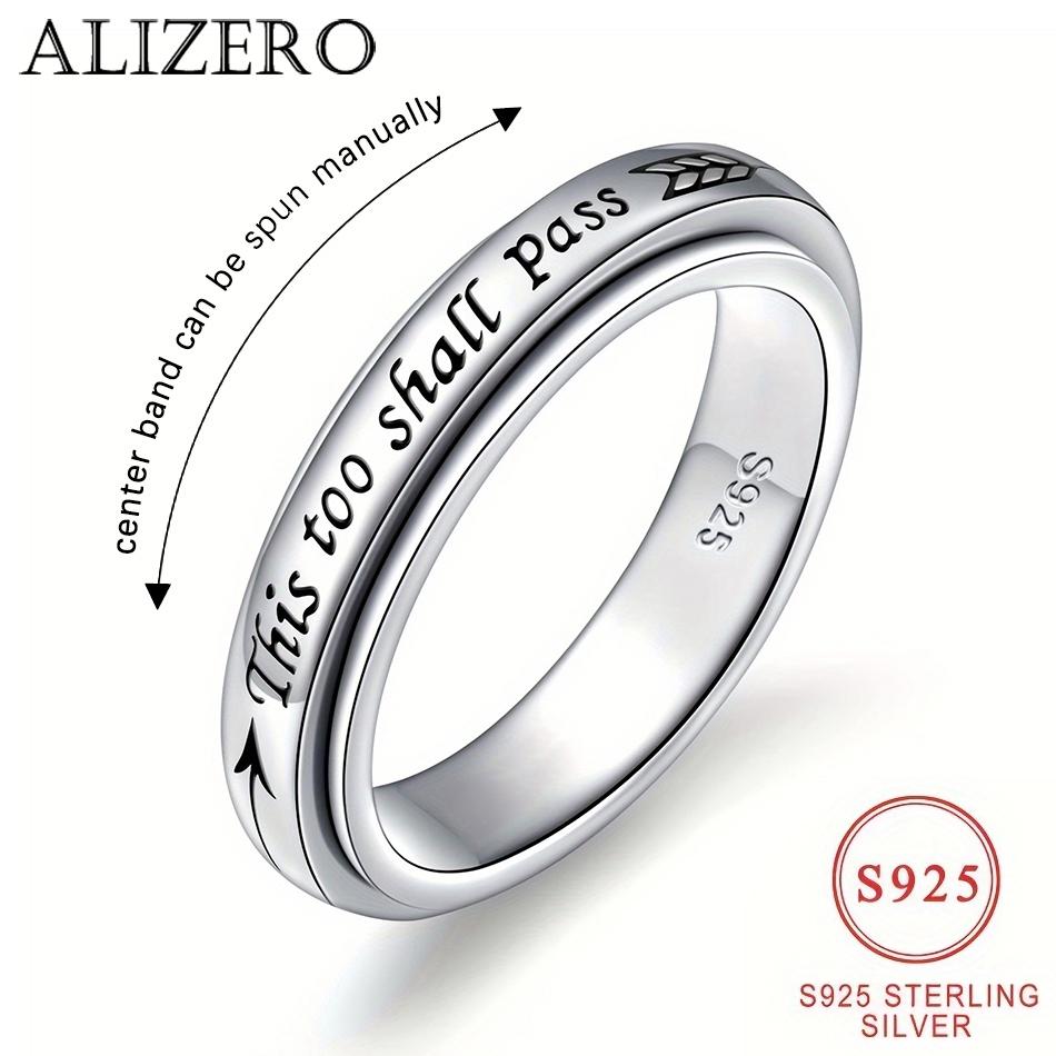 925 Sterling Silver Rotating Ring - This Too Shall Pass Quote, Adjustable 6-10 US Size, Bohemian Vintage Style for Women Men 6