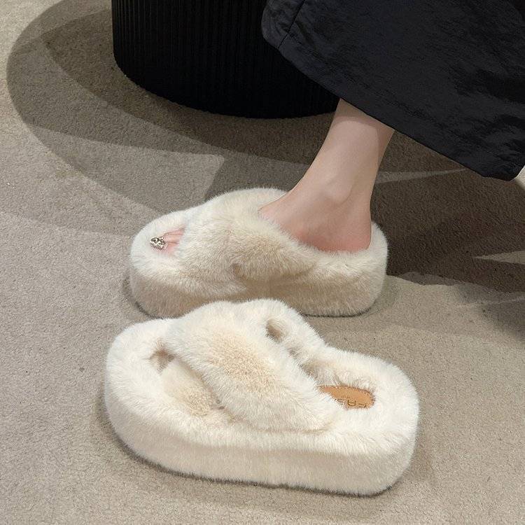 Donna Pelliccia Donna Pelliccia Sintetica Lusso Soffice Peluche Pantofola Casa Morbida Sfocata Ragazza Piattaforma Interno Piatto Casual Sabot Punta Rotonda Inverno