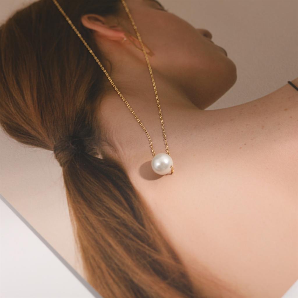 Simple Single Imitation Pearl Pendant Cross Chain Necklace Clavicle Chain Female Titanium Steel Ornament