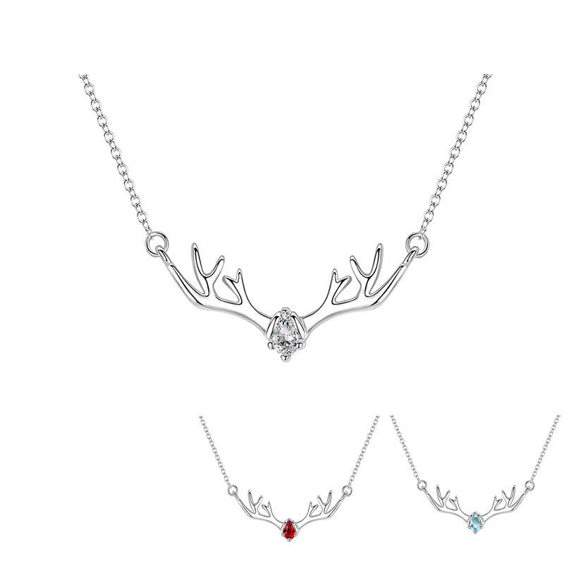 Christmas Reindeer Pendant Necklace, Versatile Antler Design, S925 Silver Fashion Clavicle Chain