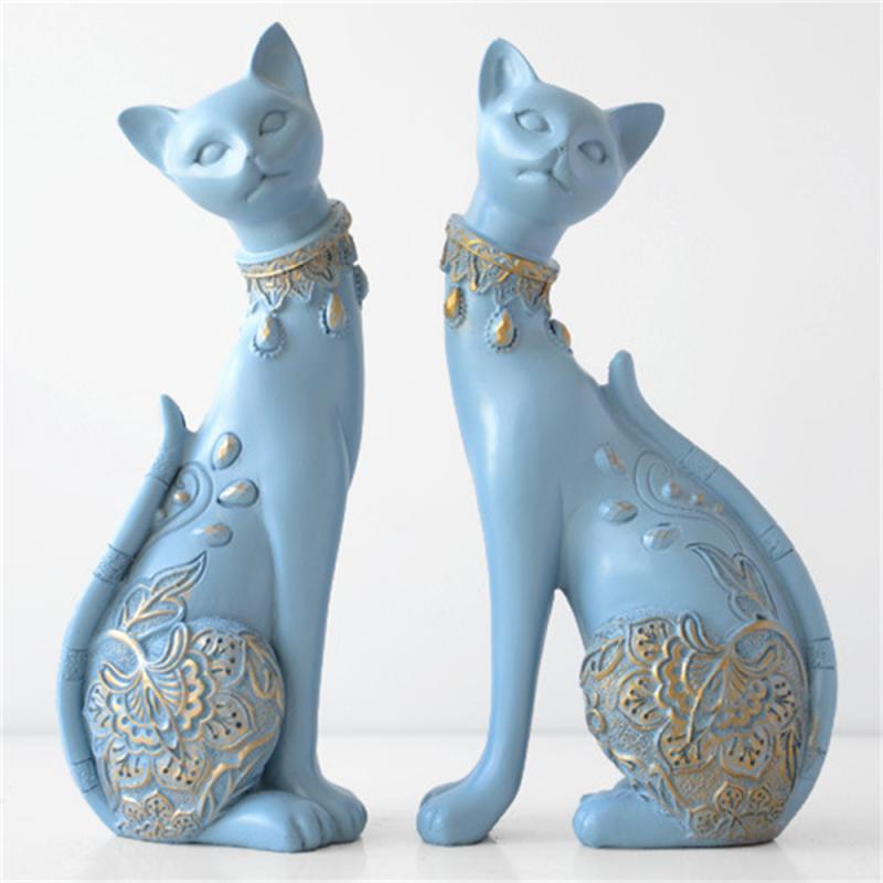 Classic Kitten Ornaments Solid Resin Artistic Creative Decoration Tv Cabinet Ornaments Waterproof Texture Blue-white/blue