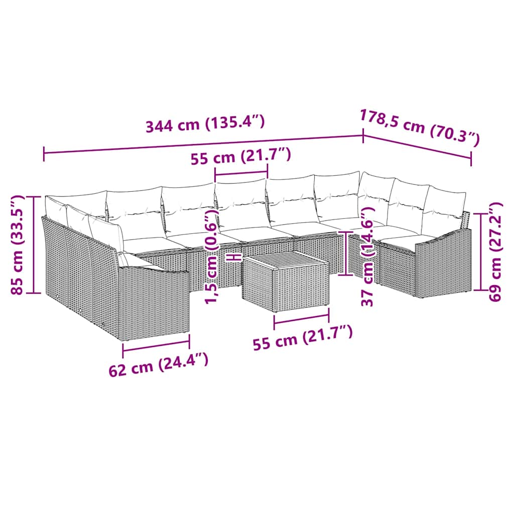 Garden Sofa Set 11 pcs Black and Cream Poly Rattan