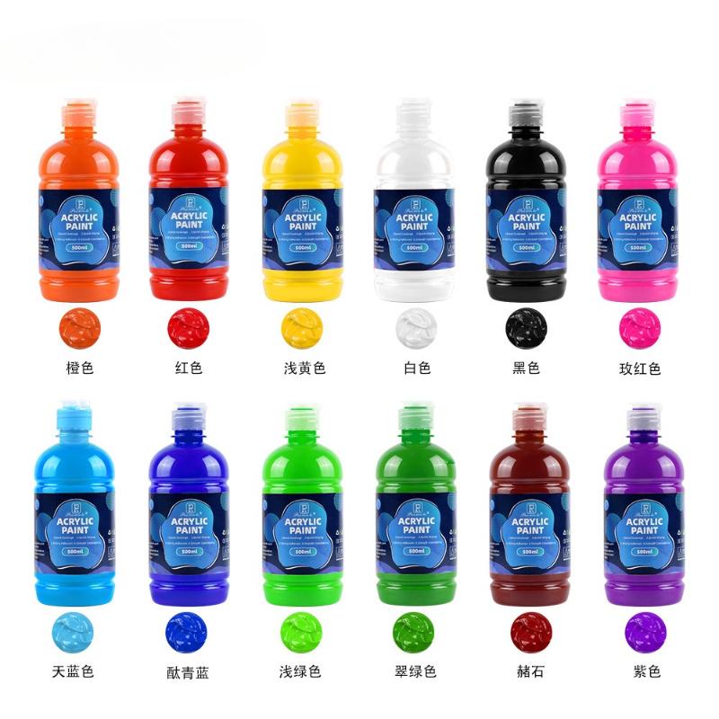 12 Färger Stor Partipack Akrylfärg(500 ml/17 oz) Flaskor, Canvas, Stenar, Trä, Tyg, Keramik, Giftfria för Konstnärer och Vuxna
