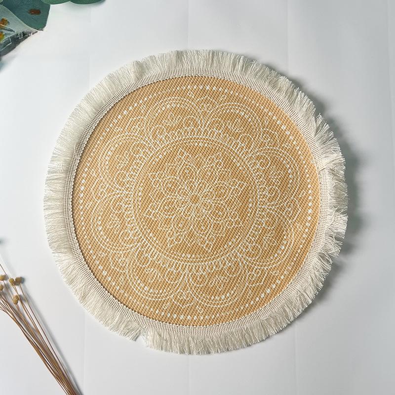 Bohemian Cotton Thread Placemat Nordic Fabric Woven Round Mat Home Kitchen Heat Insulation Anti-scald Mat Tassel Table Coaster