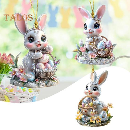 1/3Pcs Easter Cartoon Bunny Hanging Decorations with Lanyard Easy To Hang 2D Acrylic Ornaments Rearview Mirror Pendants