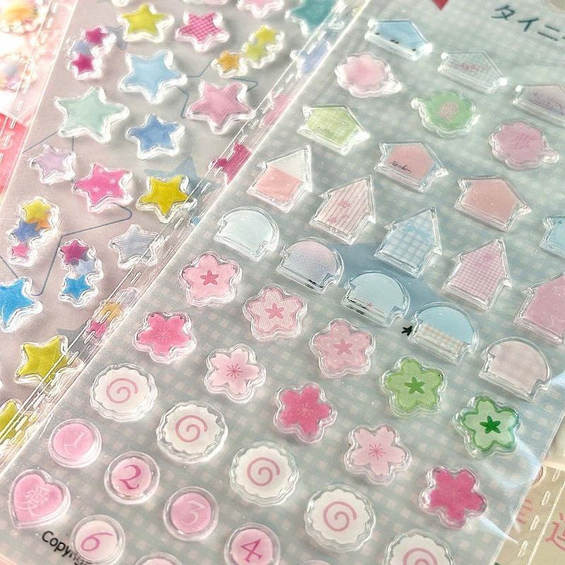 1pc Cute Aesthetic Stickers 3D Epoxy Gel Clover Strawberry Decals for Phone Case Journal DIY Scrapbook