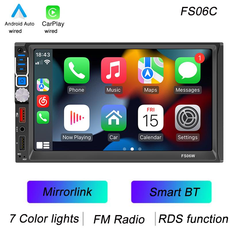 

BQCC 7 HD 2Din Автомобильный MP5-плеер Mirrorlink USB TF FM RDS Радио Цветные огни беспроводной Android AUTO Carplay USB-зарядка FS06W
