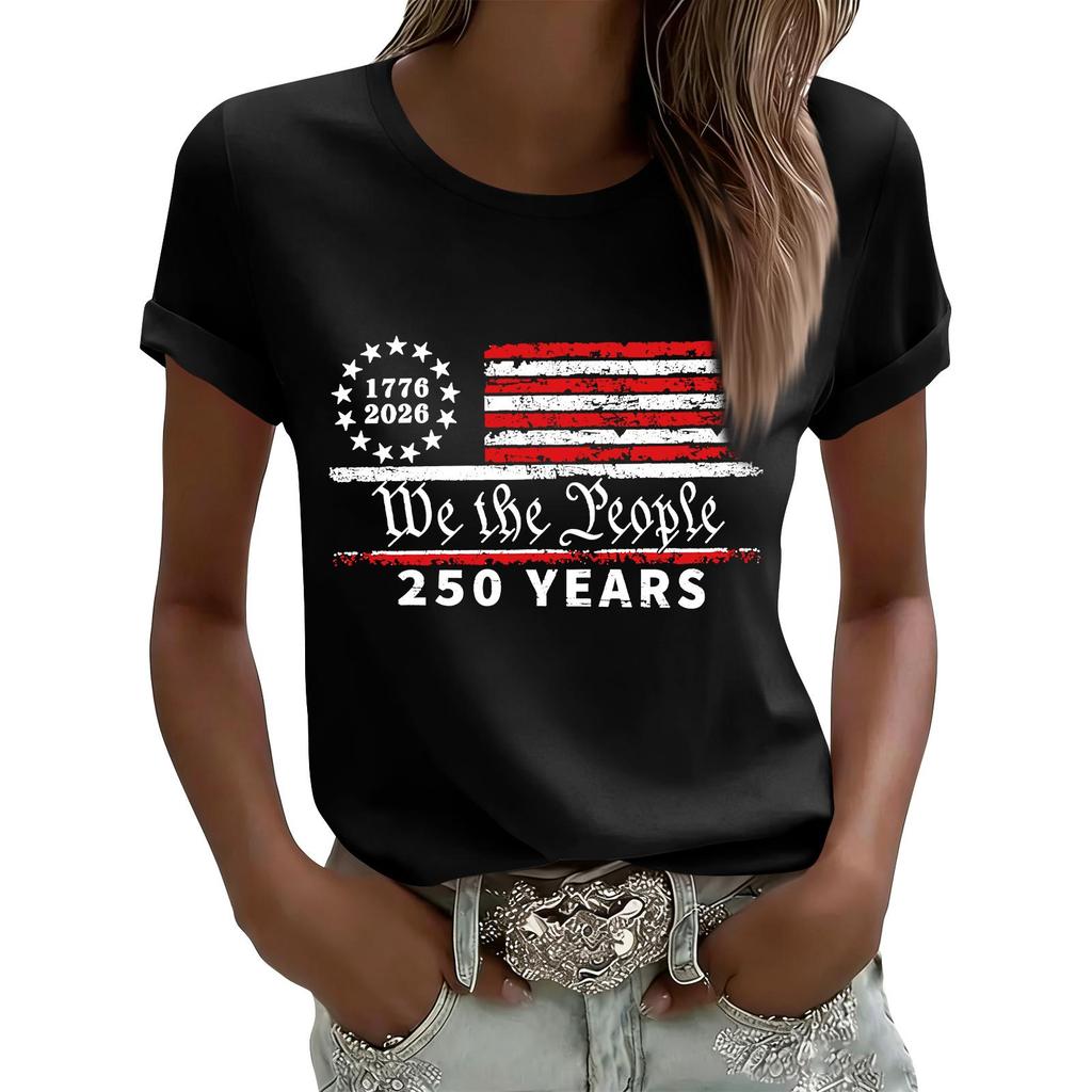 Women's Casual Printed T-Shirt Round Neck Pullover Short Sleeve Top