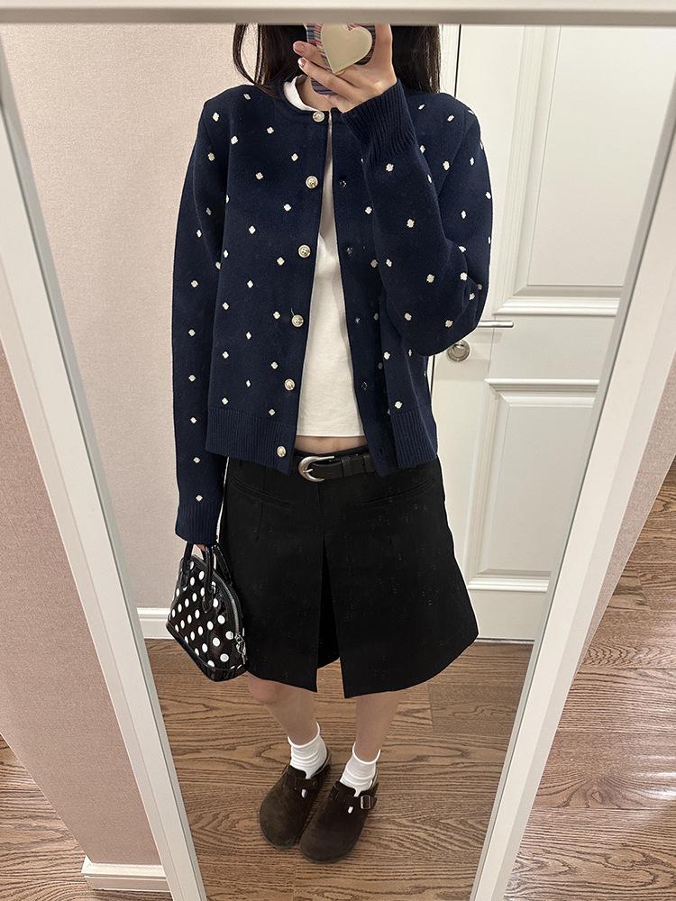 Sweet Temperament Polka Dot Knit Cardigan - Women's 2025 Spring/Autumn Korean Style Slim Short Versatile Top