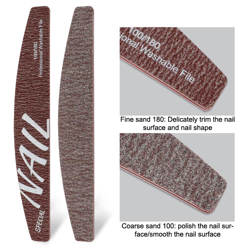 Pro Manicure Nail Files Dual Sided Nail Care Tools Buffing Sanding Halfmoon Shapes Nails Washable 100/150/180/240 Grit