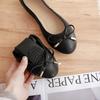 YAERNBig Size 42/43 Ladies Single Shoes Bowtie Flats Patent Leather Loafers Women Round Toe Roll-Up Shoes Woman Bridesmaid Flats