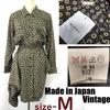 Excellent Japan Made 80s-90s Vintage RICFI Retro Dress M Khaki Dot Pattern Shoulder Pads cBH720