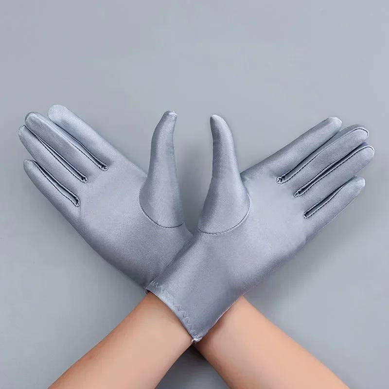 Mode Sommer Spandex Handschuhe Damen Herren Sexy Fäustlinge Sonnenschutz Weiß Schwarz Etikette Dünn Kurz Dehnbar Elegant Tanzhandschuhe