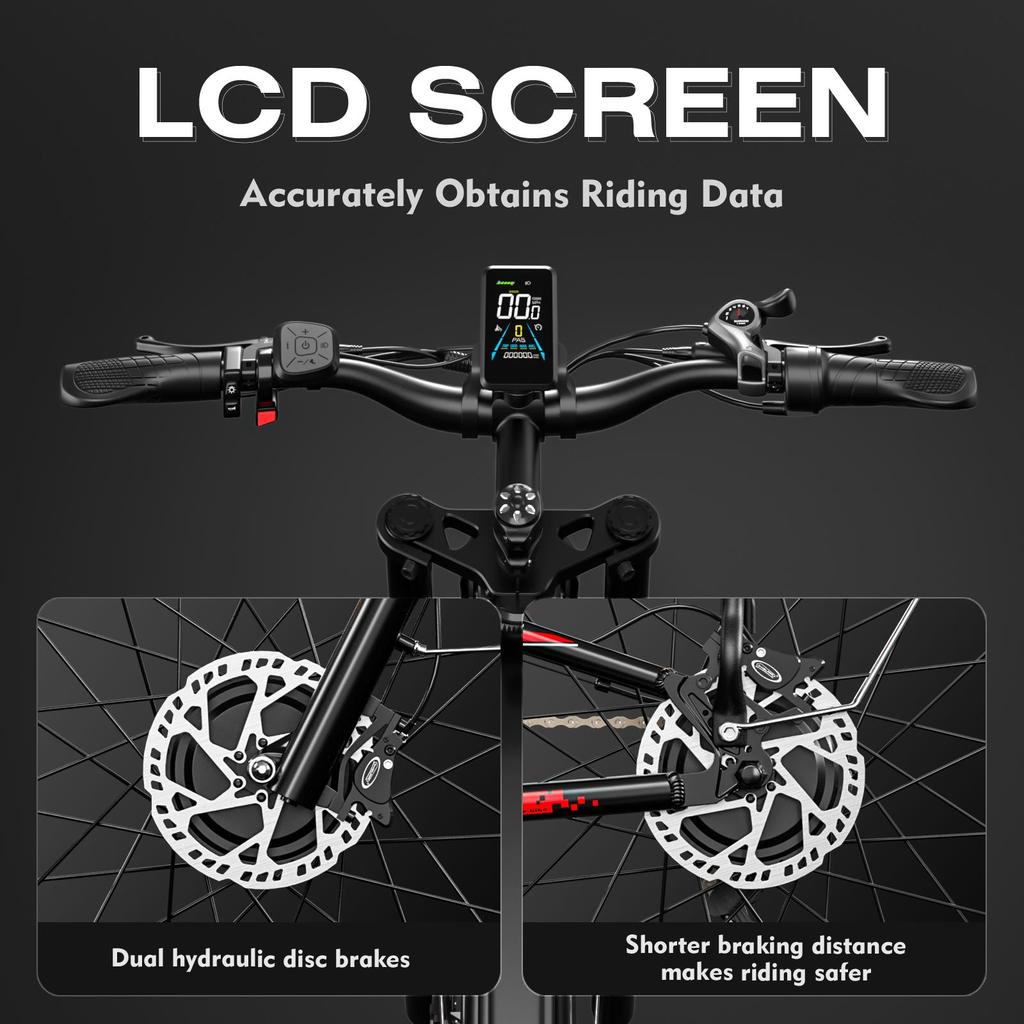 TIFGALOP adult electric bike, 26-inch mountain bike, 1500W motor, 52V 21Ah battery, 40-80 km range, dual shock absorbers, dual drive