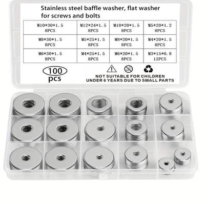 100PCS Stainless Steel Metal Round Gasket, High Strength, Thickened and Enlarged Flat Gasket