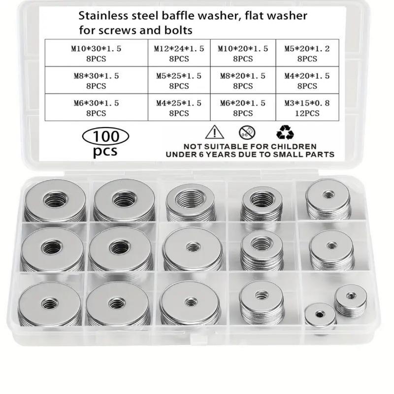 100 шт. металлических круглых прокладок из нержавеющей стали, высокой прочности, утолщенных и увеличенных плоских прокладок