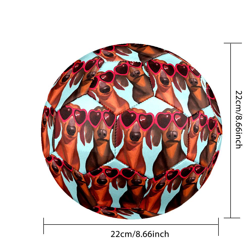 1pc Heart Glasses Dogs Theme Soccer Ball Football, Size 5, Lightweight PVC, Outdoor Training Soccer Ball,Gift j61435