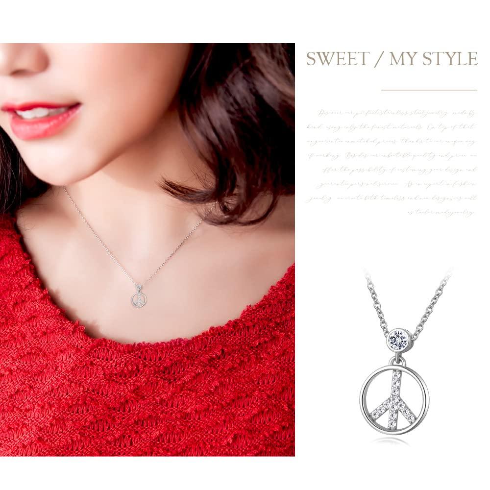 Ashley Jewelry Necklace, Sterling Silver 925, Peace Sign Pendant, Simple Design, Women's